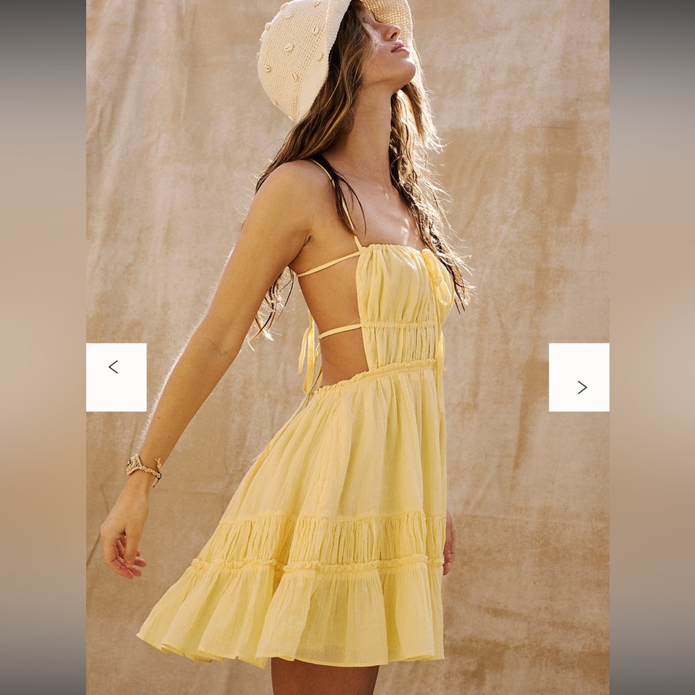 Free People Taking Sides Yellow Ruffled Mini Dress - Picture 2 of 16